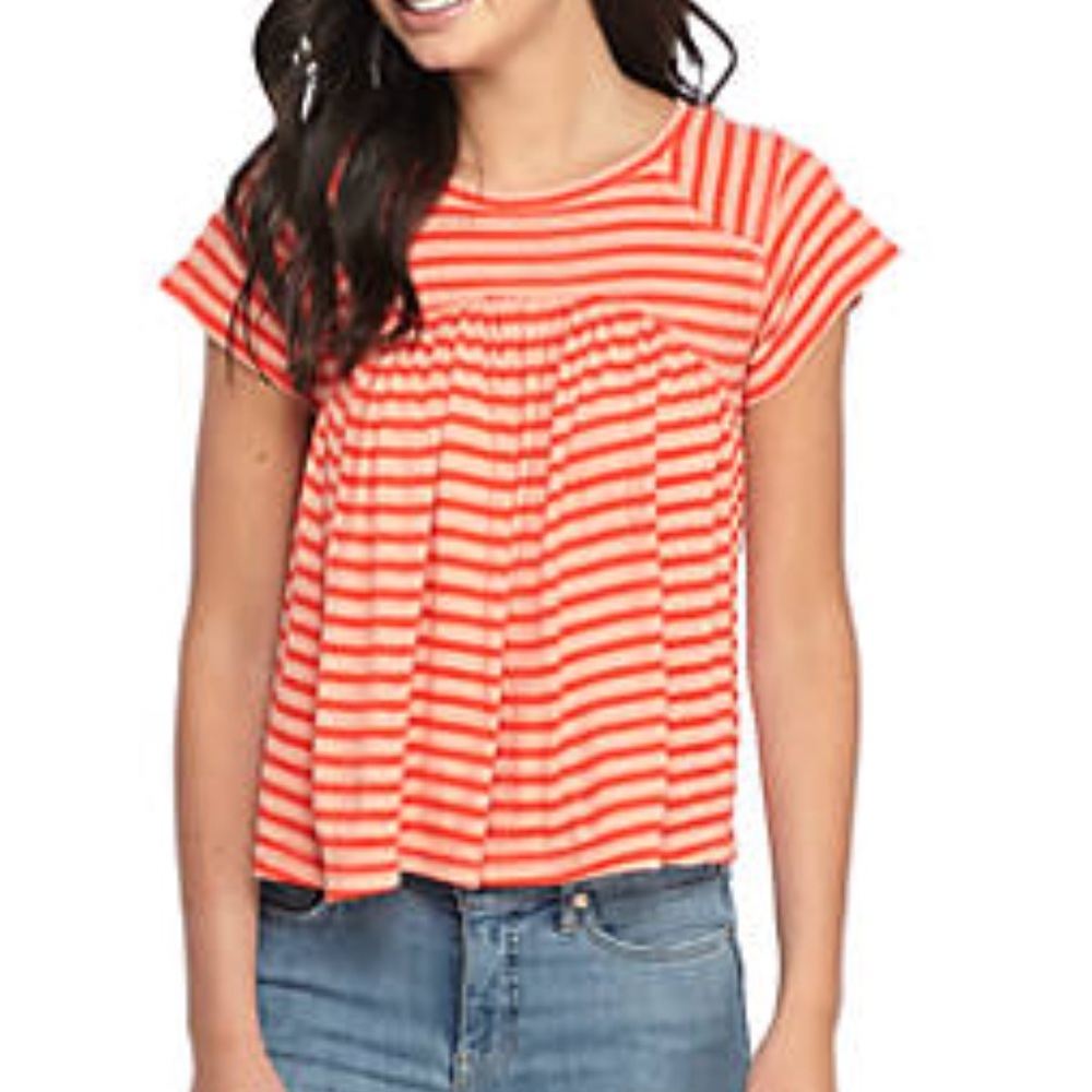 Coral Cap- Sleeve Stripe Tee